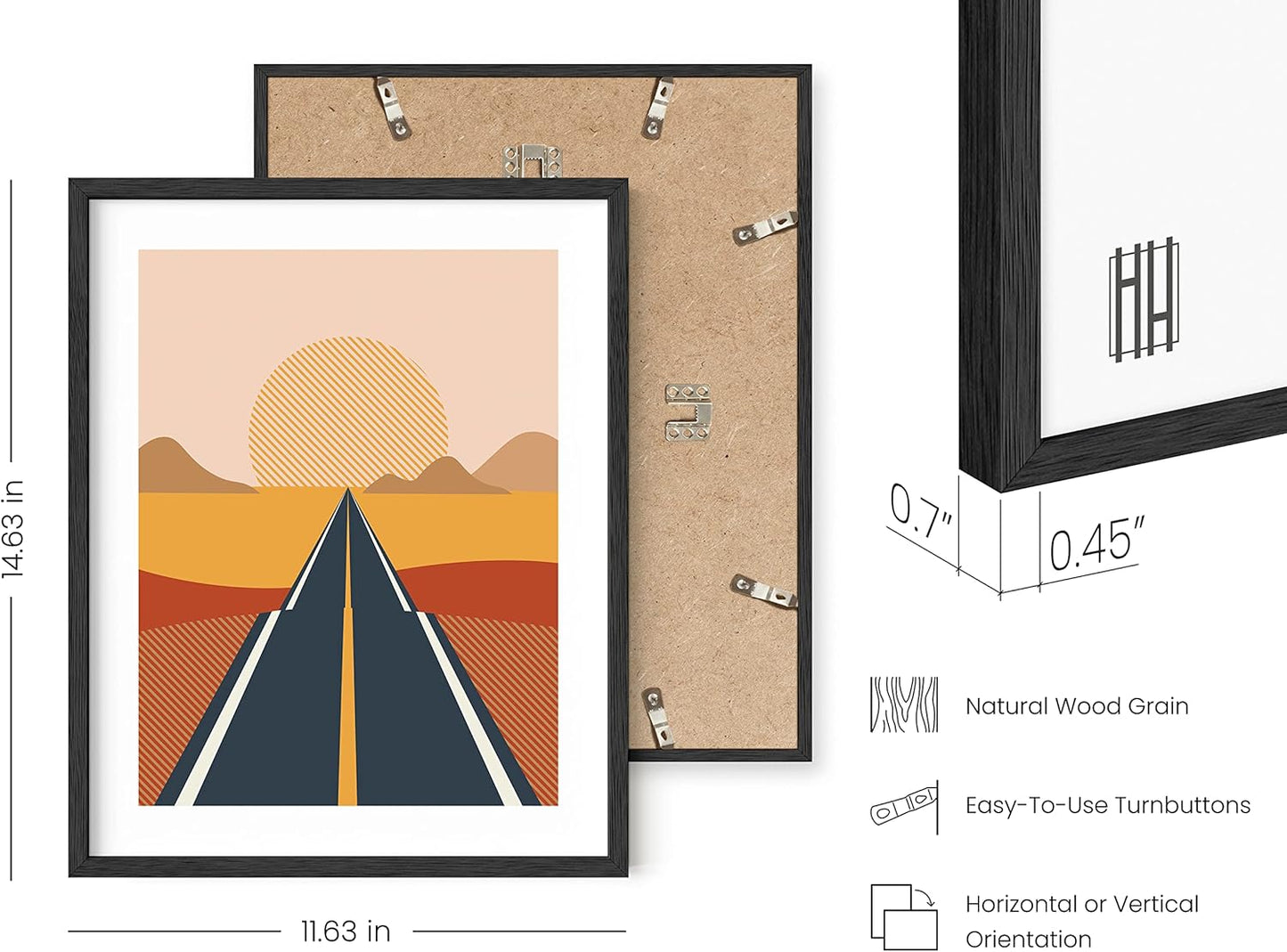 HAUS AND HUES Abstract Minimalist Landscape Wall Art – Set of 6 Modern Mountain Prints, Aesthetic Geometric Nature Posters, Minimalist Wall Decor (Black Frame, 11x14)