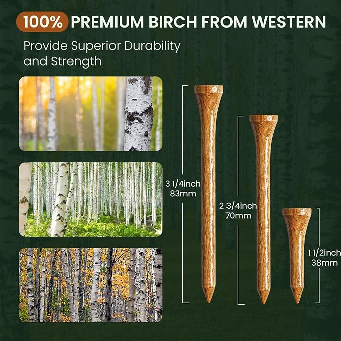 FINGER TEN Golf Tees Wood for Men Wooden Tee 1 1/2 2 3/4 3 1/4 Inch Western - Image 3