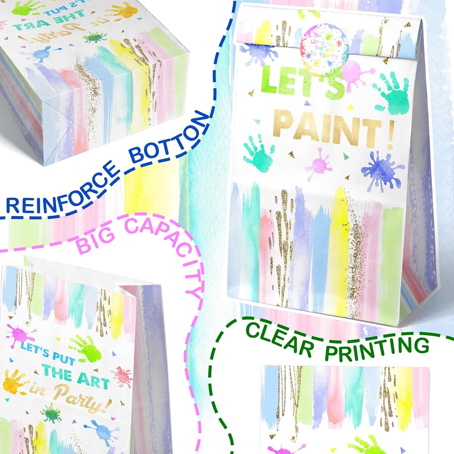 24 Art Birthday Party Favor Bags Painting Goodie Bags Rainbow Pastel Colorful Paint Party Favors for Kids Painting Birthday Party Decoration