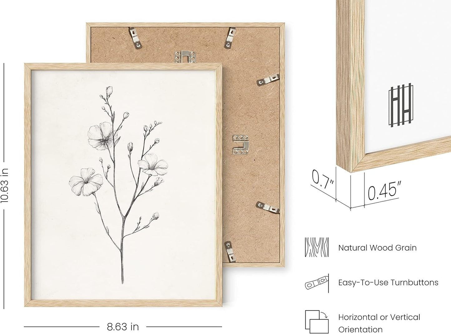 HAUS AND HUES Grey Floral Wall Art - Set of 4 Plant Posters for Wall Vintage, Botanical Prints, Black and White Flower Pictures for Room Aesthetic, Farmhouse Bathroom, Rustic Art (Beige Frame, 8x10)