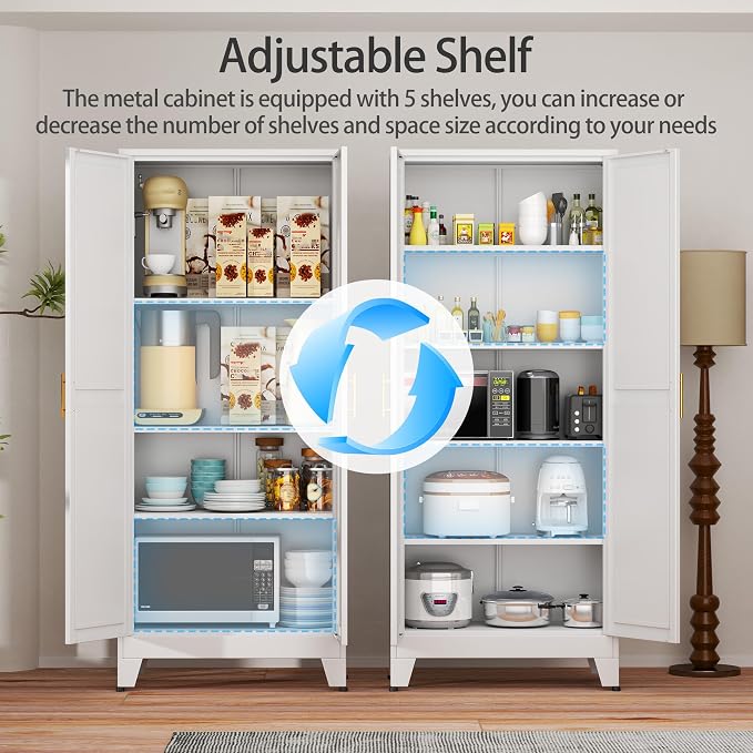 White Metal Storage Cabinet, Kitchen Pantry Storage Cabinet - Image 5