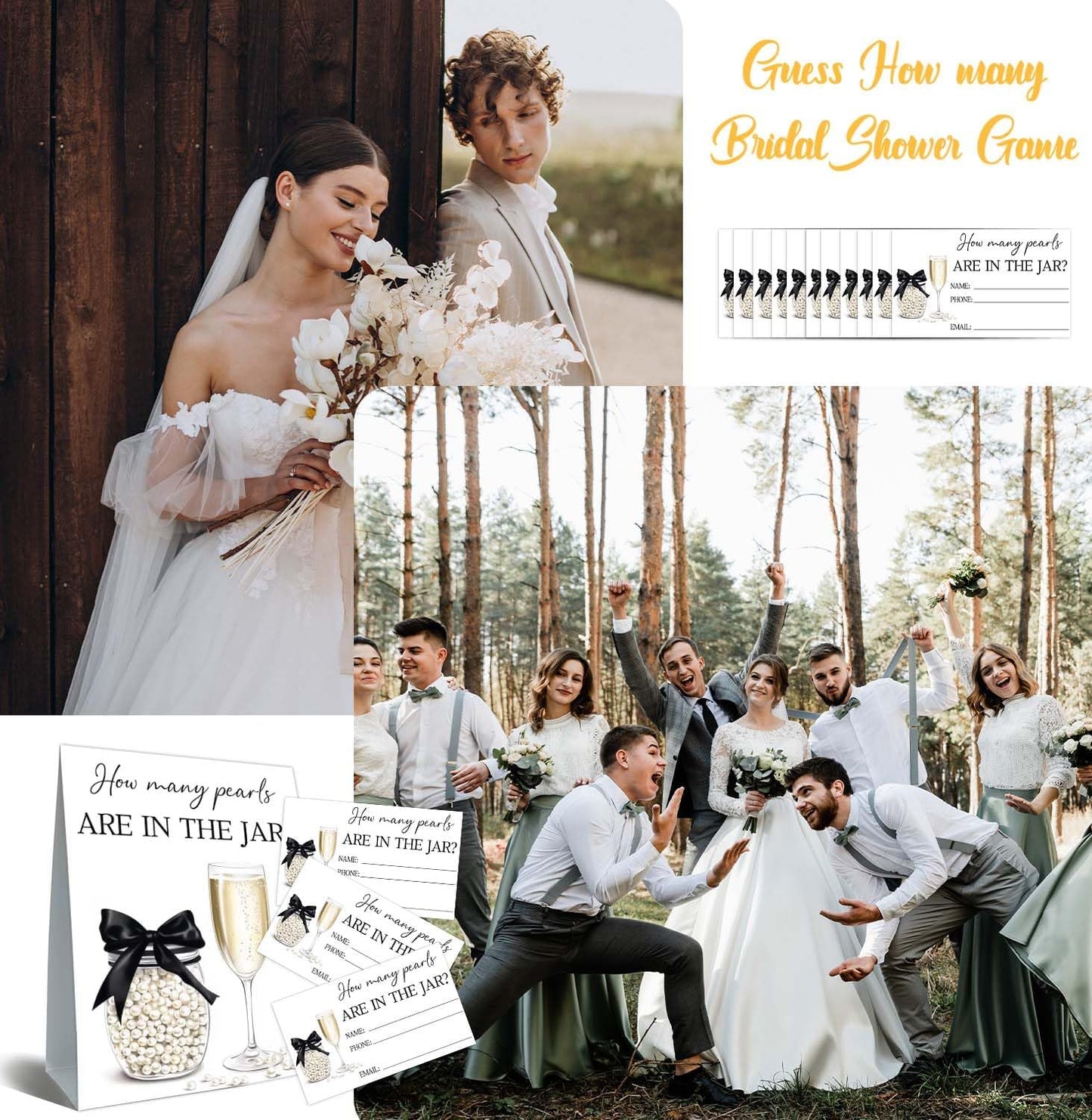 Guess How Many Cards, Bridal Shower Decorations, Guess How Many Pearls Are in the Jar, Party Games & Activities, 50 Cards and Sign