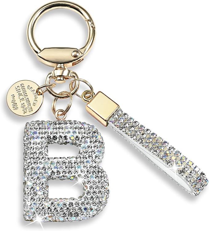 Pink Blue White Initial Letter Keychain Gift by JINGUAZI