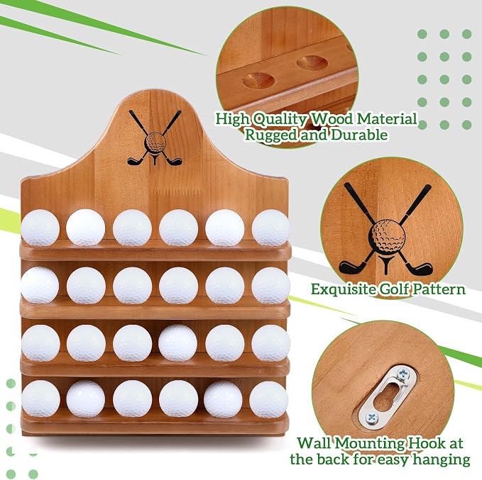 Marsui Wooden Golf Ball Display Case 24 Balls Wall Mounted Golf Ball Display - Image 3