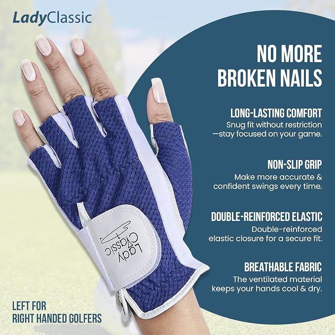 Mesh Half Golf Glove for Women – Premium Cabretta Leather Palm, Breathable Mesh - Image 5
