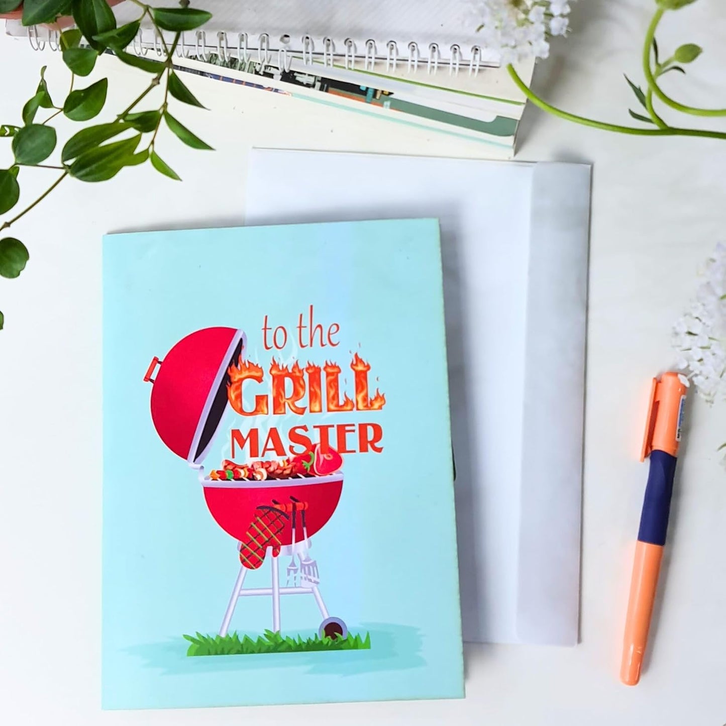 HEARTAGS- Pop Up Birthday Card for Men, Master Grill Birthday Card For Dad, Husband, Brother, Son, Grandpa, BBQ 3D Popup Greeting Cards Size 6x8 inches Includes Message Note and Envelop