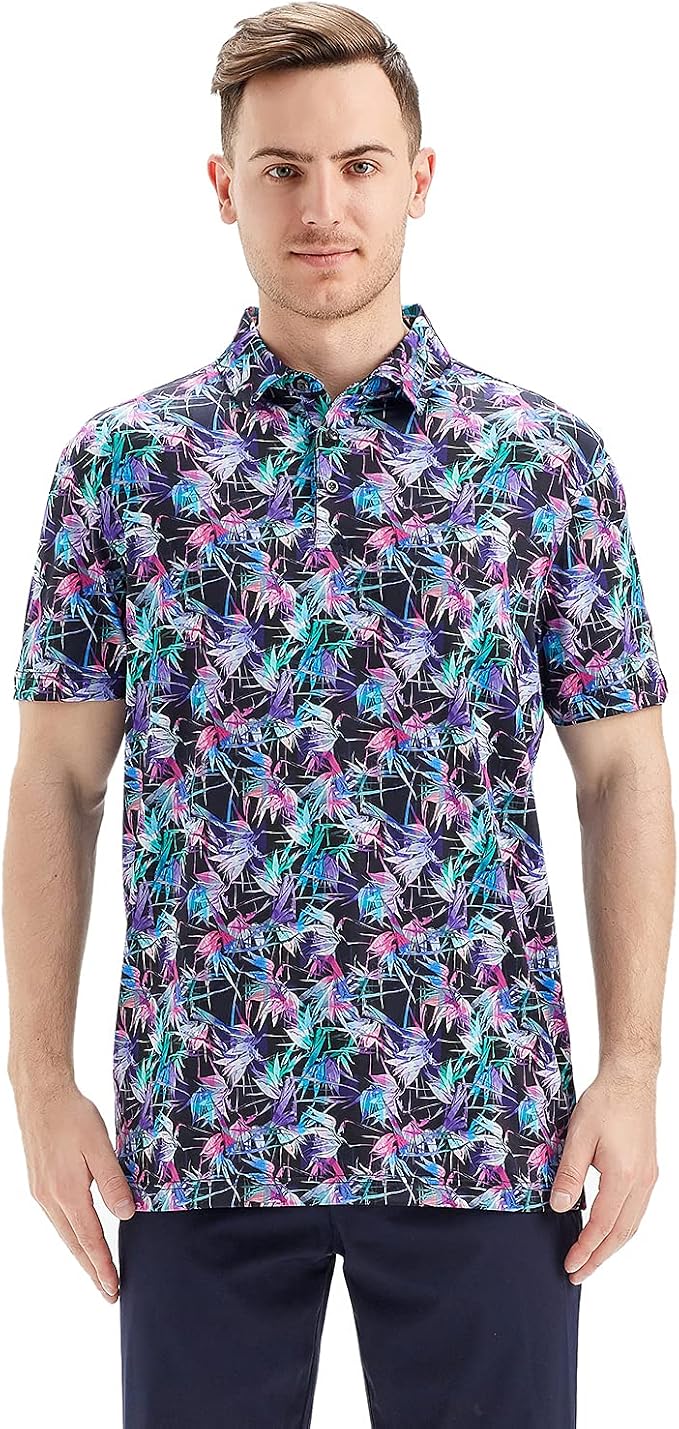 Golf Shirts for Men Dry Fit Short Sleeve Print Performance Moisture Wicking - Image 2