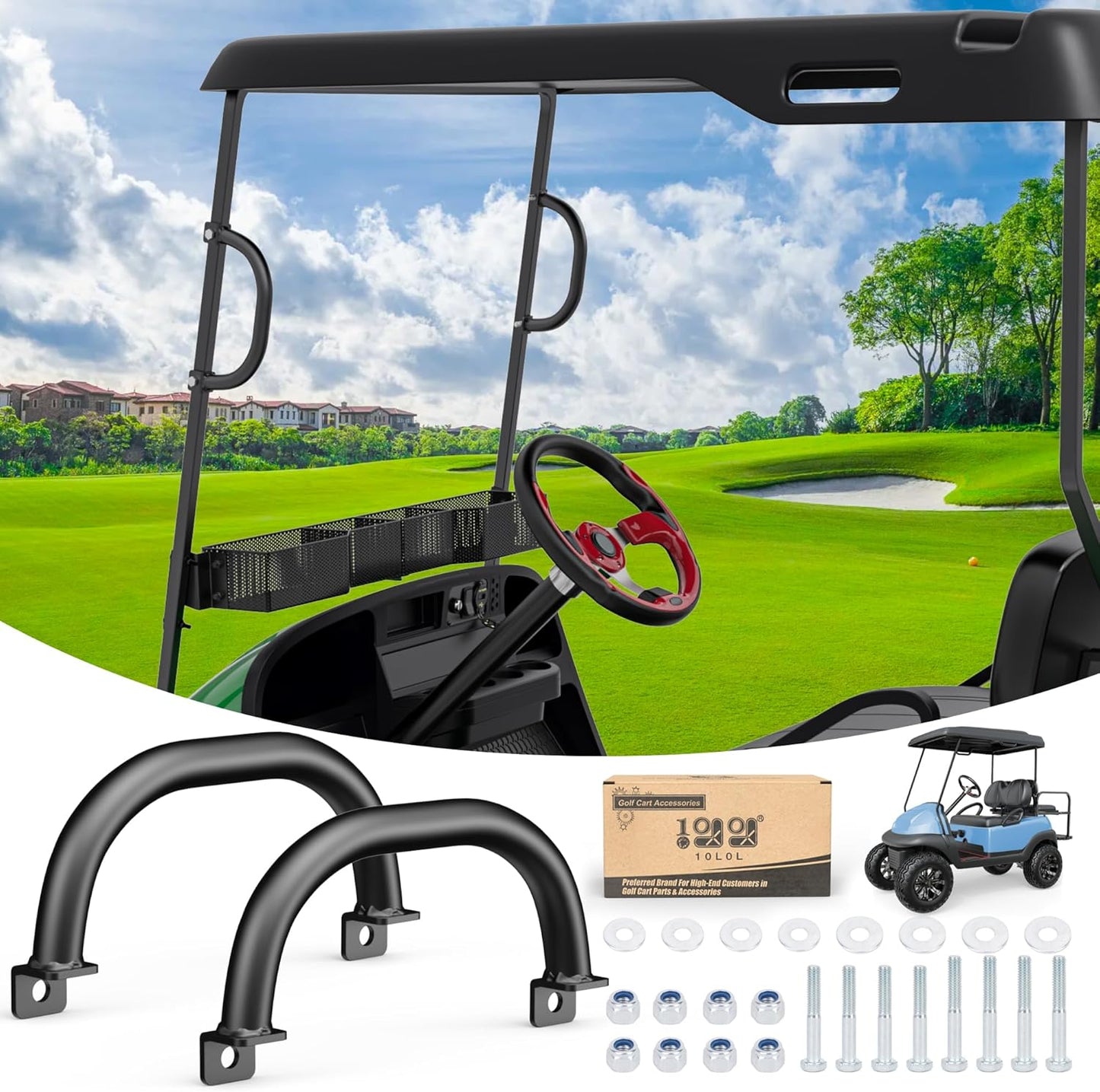 10L0L Universal Golf Cart Grab Handle Roof Struts Handle Universal Compatible with EZGO/Club Car/Yamaha Square Tube Vehicles, Easy Installation, Set of 2