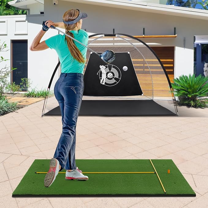 Goplus Golf Mat, 5x3ft/5x4ft Golf Hitting Mat 20/25/27/32mm Thick w/2 Alignment - Image 8