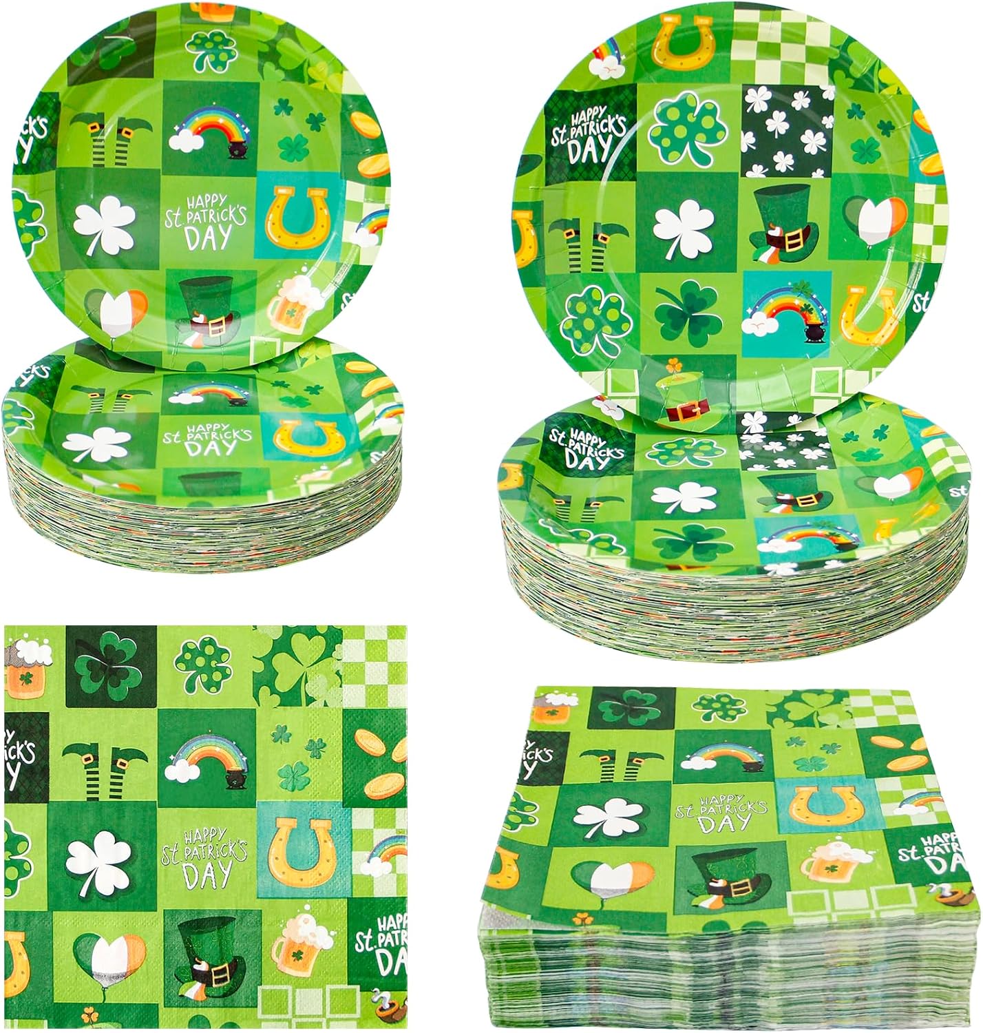 180Pcs St Patricks Day Party Supplies Paper Plates and Napkins Serve 60 Disposable Tableware Set for Birthday Party Decorations Game Day Family School Holiday Sports Events