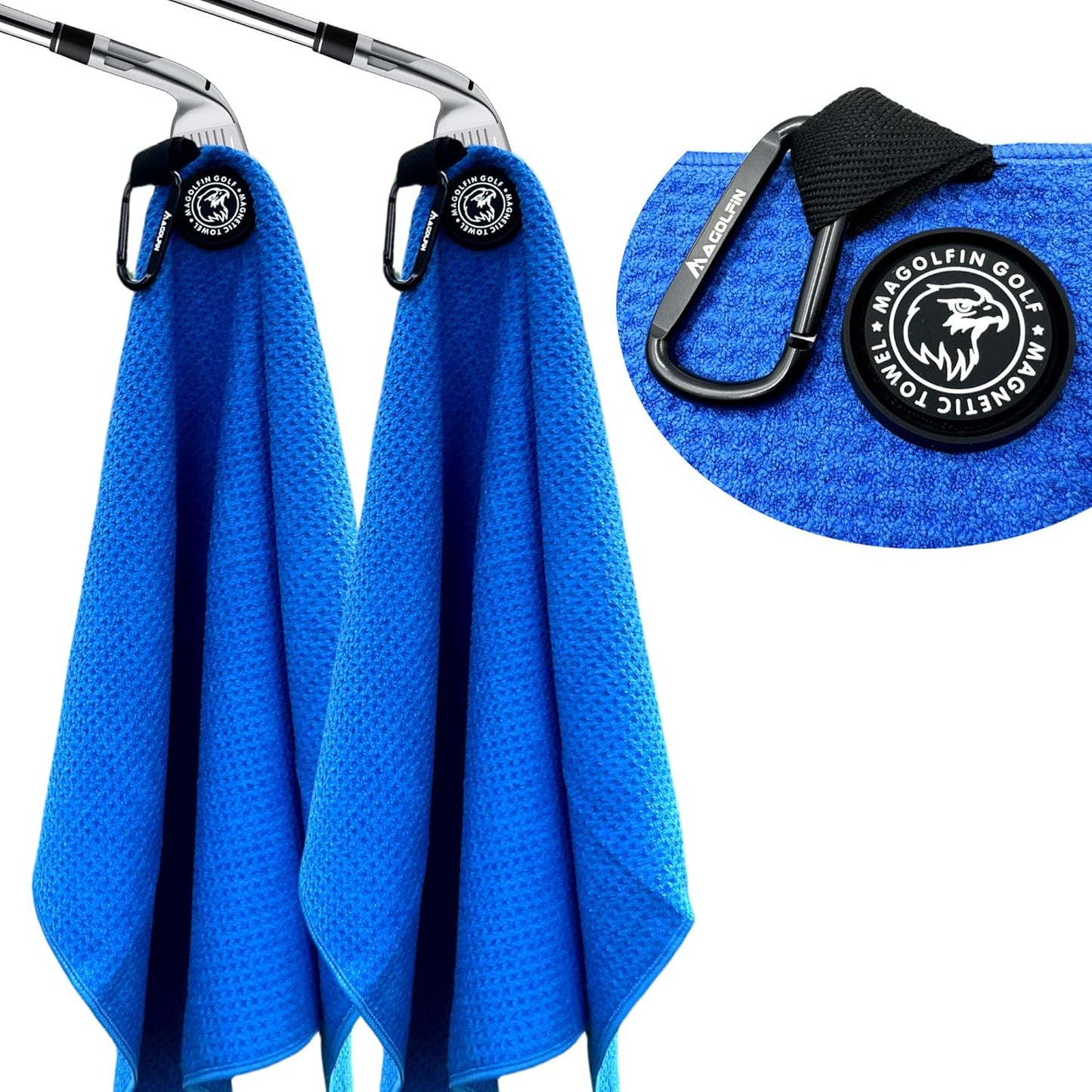 2-Pack Magnetic Golf Towel with Clip, Microfiber Waffle Design - Industrial Strength Magnet for Strong Hold to Golf Bags, Carts & Clubs - Blue