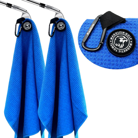 2-Pack Magnetic Golf Towel with Clip, Microfiber Waffle Design - Industrial Strength Magnet for Strong Hold to Golf Bags, Carts & Clubs - Blue