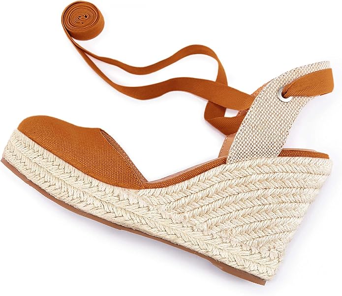 FISACE Womens Summer Espadrille Heel Platform Wedge Sandals Ankle Buckle Strap - Image 8