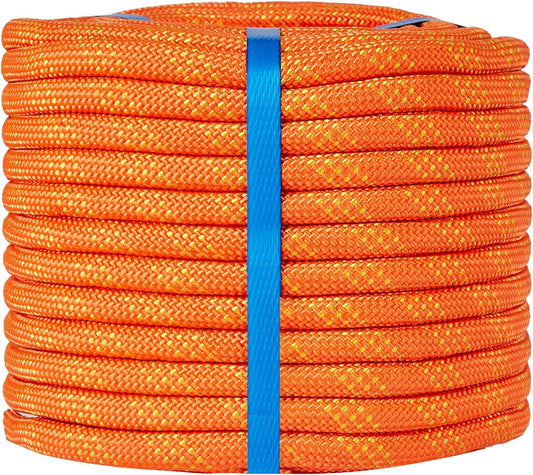 1/2 Inch 200ft Double Braided Polyester Arborist Rope, Heavy Duty Nylon Rope for Anchor, Tree Work, Cargo, Pulling, Sailing(Orange)