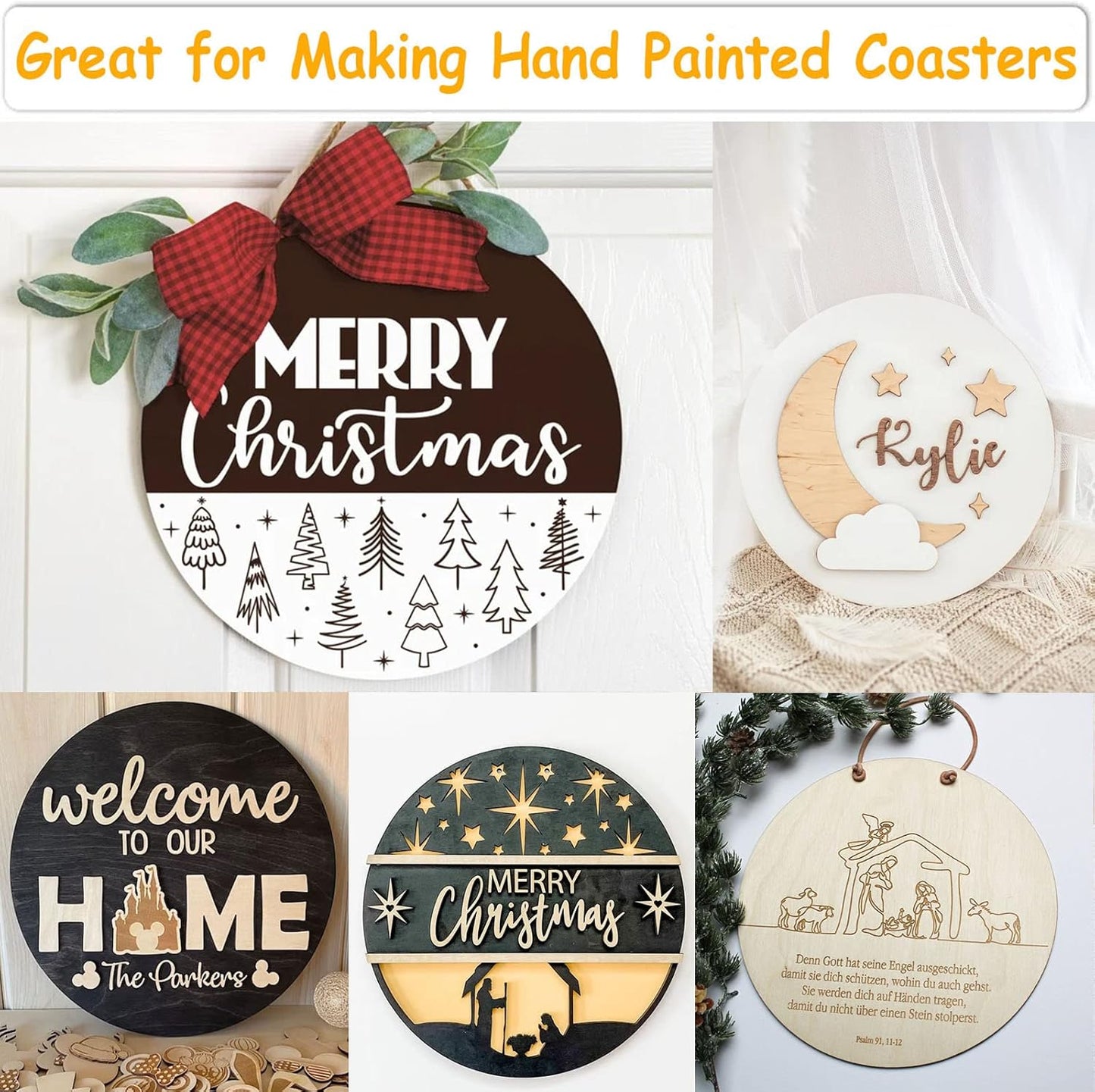 12 Inch Wood Circles for Crafts, 10Pcs Unfinished Wood Rounds for Cricut Projects, Burning, Painting, Door Hanger, DIY Wooden Crafts Christmas Halloween Thanksgiving Home Decor (10PCS)