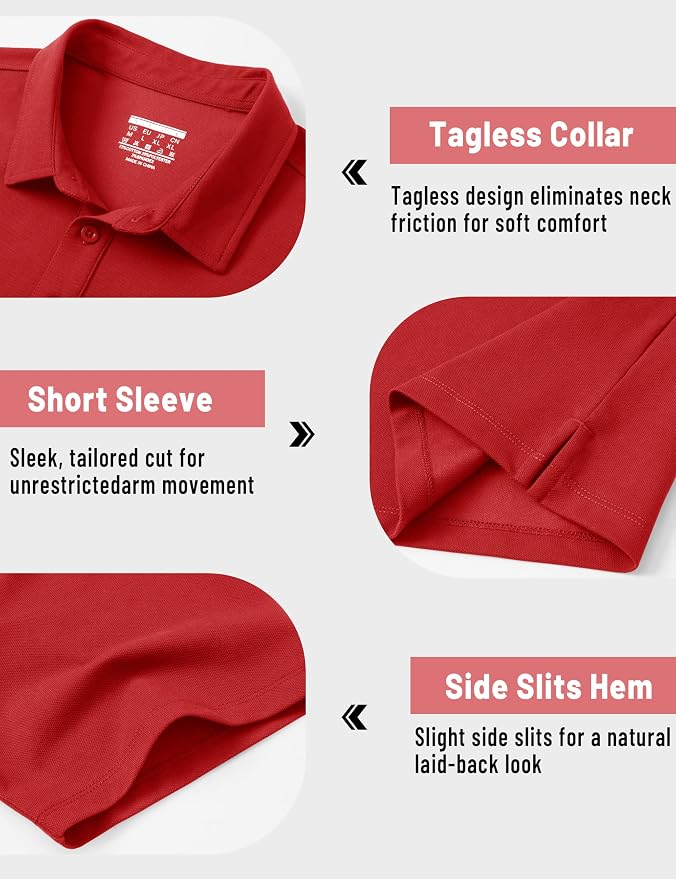 TACVASEN Mens Polo Shirts Short Sleeve Pique 3 Buttons Golf Polo Cooling - Image 5