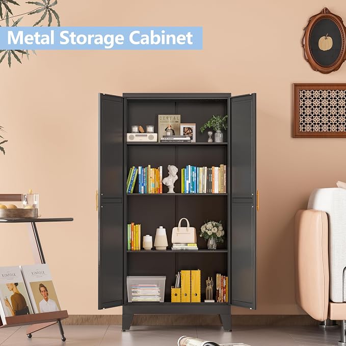 Black Metal Storage Cabinet, Kitchen Pantry Storage Cabinet - Image 4