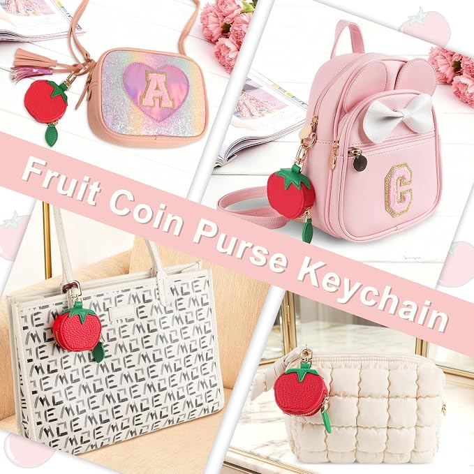 XSUIOY Orange Fruit Coin Purse Keychain Bag Charm, Mini Leather Coin Purse & - Image 5