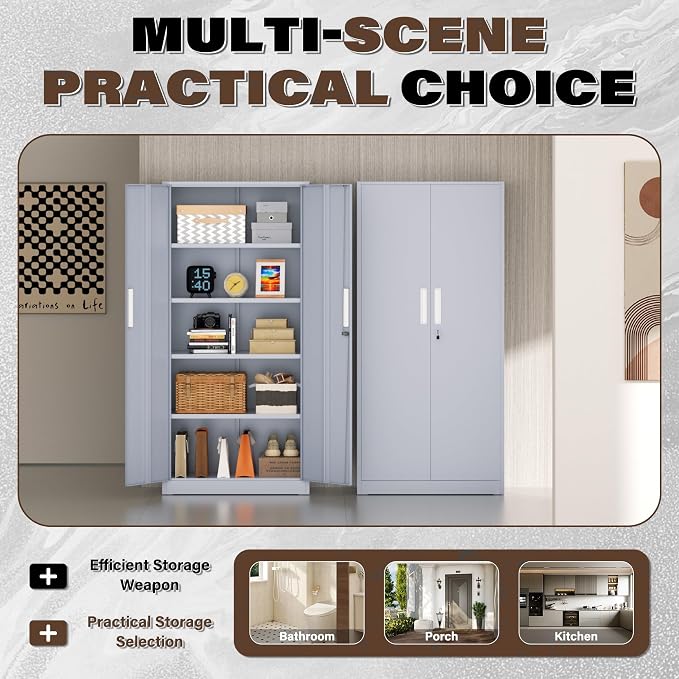 Incbruce 72” Metal Storage Cabinet, Locking Steel Storage Cabinet - Image 7