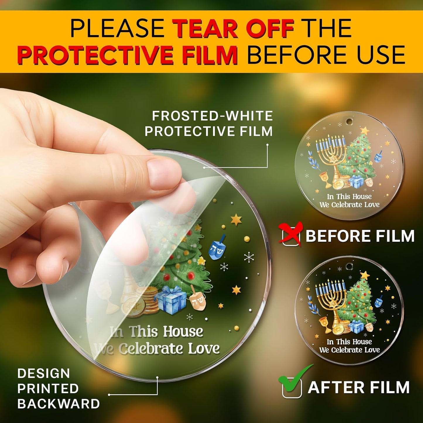 HEXMOZ Hanukkah Gifts - Hanukkah Ornaments for Tree, Jewish Ornaments, Chanukkah Christmas Ornament - Jewish for Women, Men, Adults - Acrylic 2025 Ornament Decoration for Home