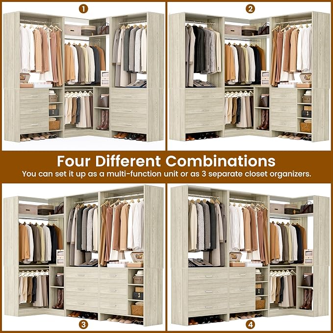 Aheaplus Closet System with 6 Drawers, 4 Hanging Rods & Corner Tower, Corner - Image 3