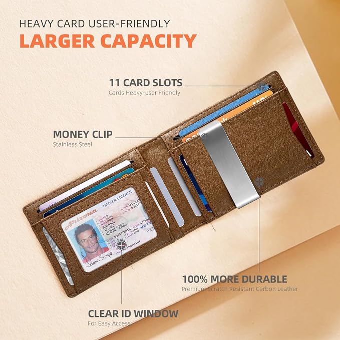 RUNBOX Money Clip Wallets for Men, Slim Leather Mens Bifold Wallet, RFID - Image 6