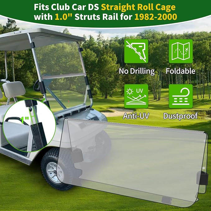 Golf Cart Foldable Windshield 3/16" Only Fits 1982-2000 Club Car DS 1"×1" - Image 3