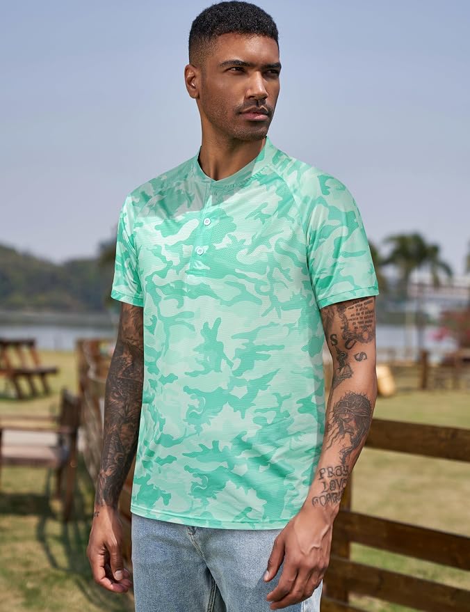 TAPULCO Mens Collarless Golf Shirts Short Sleeve Dry Fit Stretch Casual - Image 4