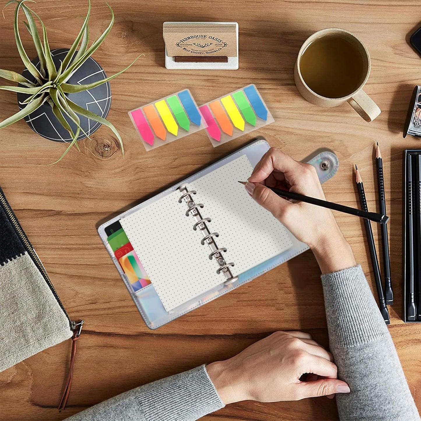 Harphia A7 6 Holes Binder Refill Value Set, 90sheets dotted loose leaf paper with stickers and dividers, planner inserts with binder pockets for A7 binder 6 holes refillable notebook,005dA7dot