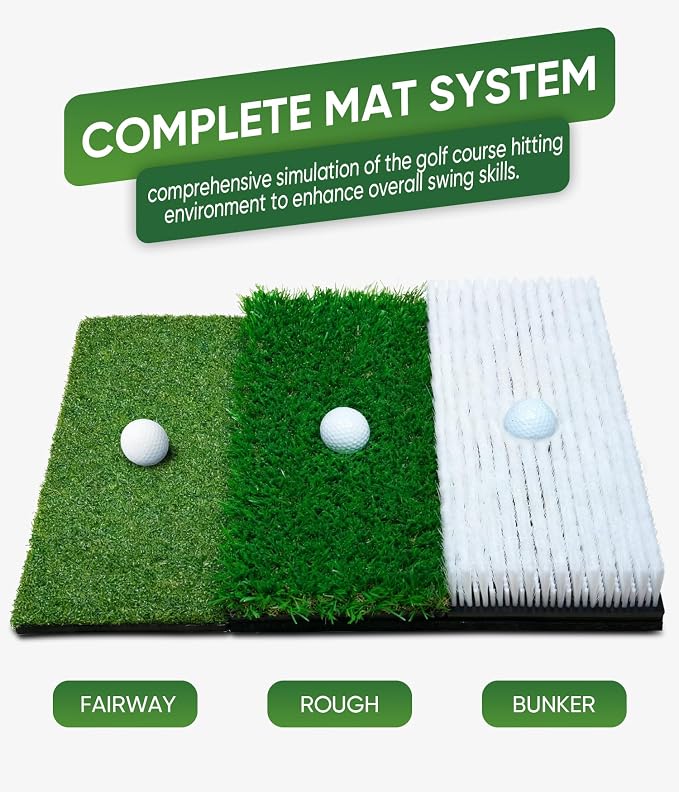 Golf Hitting Mat System Includes Bunker, Fairway and Rough Replaceable Mat - Image 2