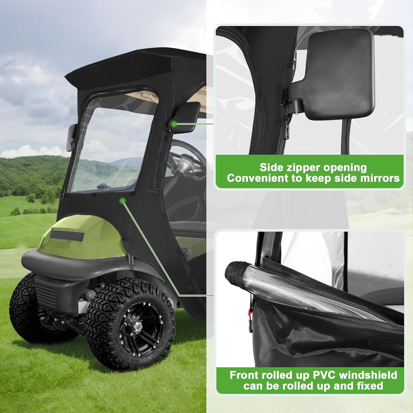 10L0L Deluxe 2 Passenger Enclosure for Club Car Precedent, Onward & Tempo Golf Cart, 4-Sided Clear PVC Window Rain Cover with Zipper Entry