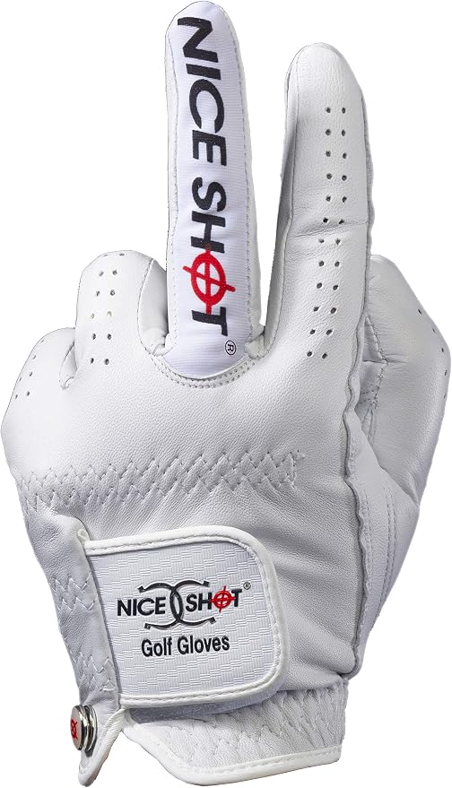 Nice Shot The Bird Men's Golf Glove in Premium White Cabretta Leather by NiceShot