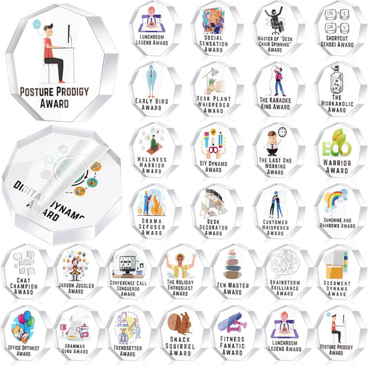 30 Pcs Funny Trophy Awards Gifts Bulk Christmas Small Clear Acrylic Team Reward Medallions for Employee Staff Appreciation Coworker Teacher Nurse Office