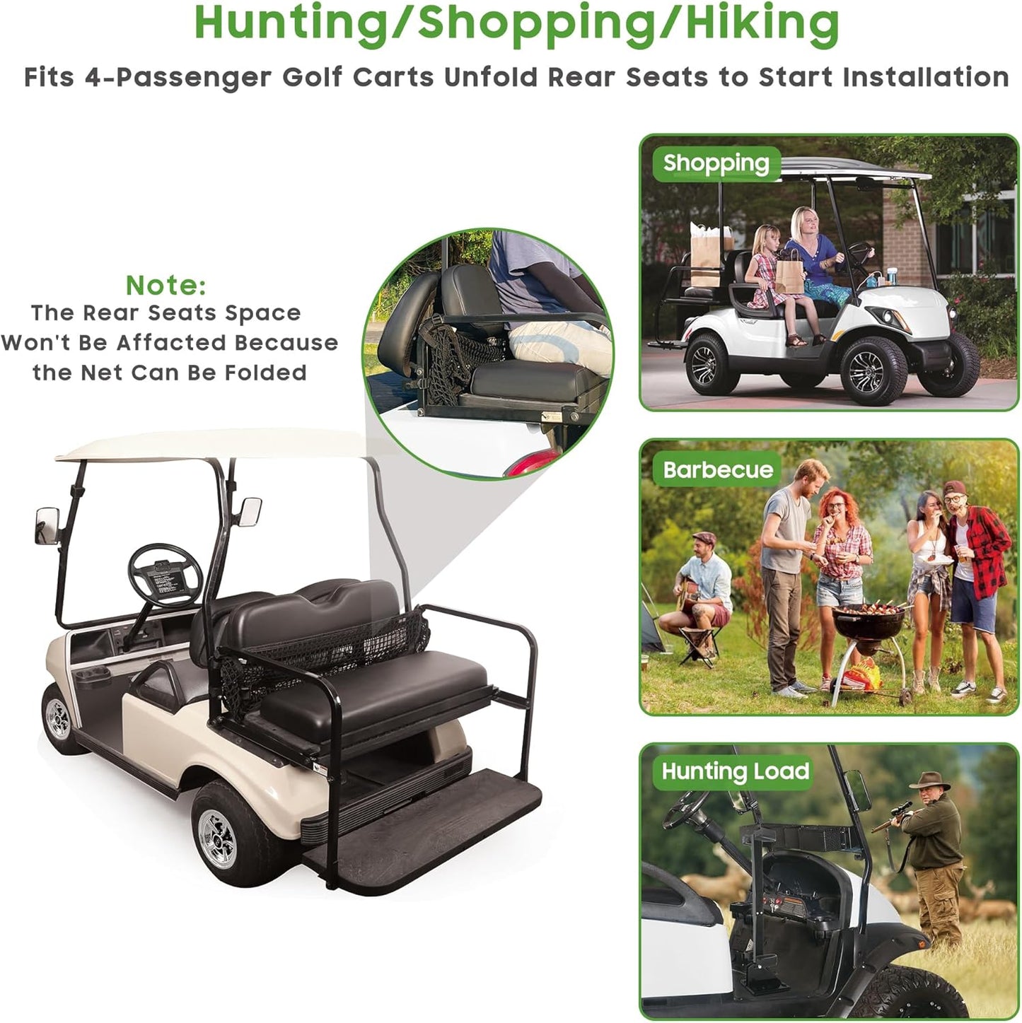 10L0L 4 Passenger Golf Cart Cargo Net for Yamaha,Club Car DS/Precedent, EZGO TXT/RXV, Adjustable Elastic Storage Net, Cargo Mesh Organizer Nets with Strong Buckle