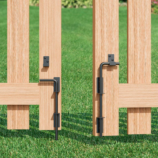 12" Heavy Duty Cane Bolt Gate Drop Rod, Extra Thick Gate Ground Latch Hardware for Wood PVC Vinyl Metal Fences Gates, Wrought Iron Doors Stopper Gate Latches, Black Finish, 2 Pack