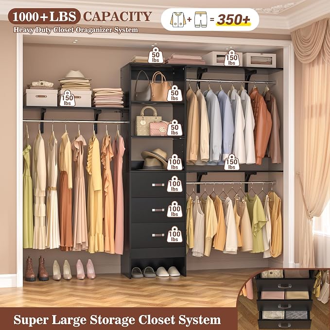 8FT Closet System, Wall Mount Bedroom Wardrobe - Image 3