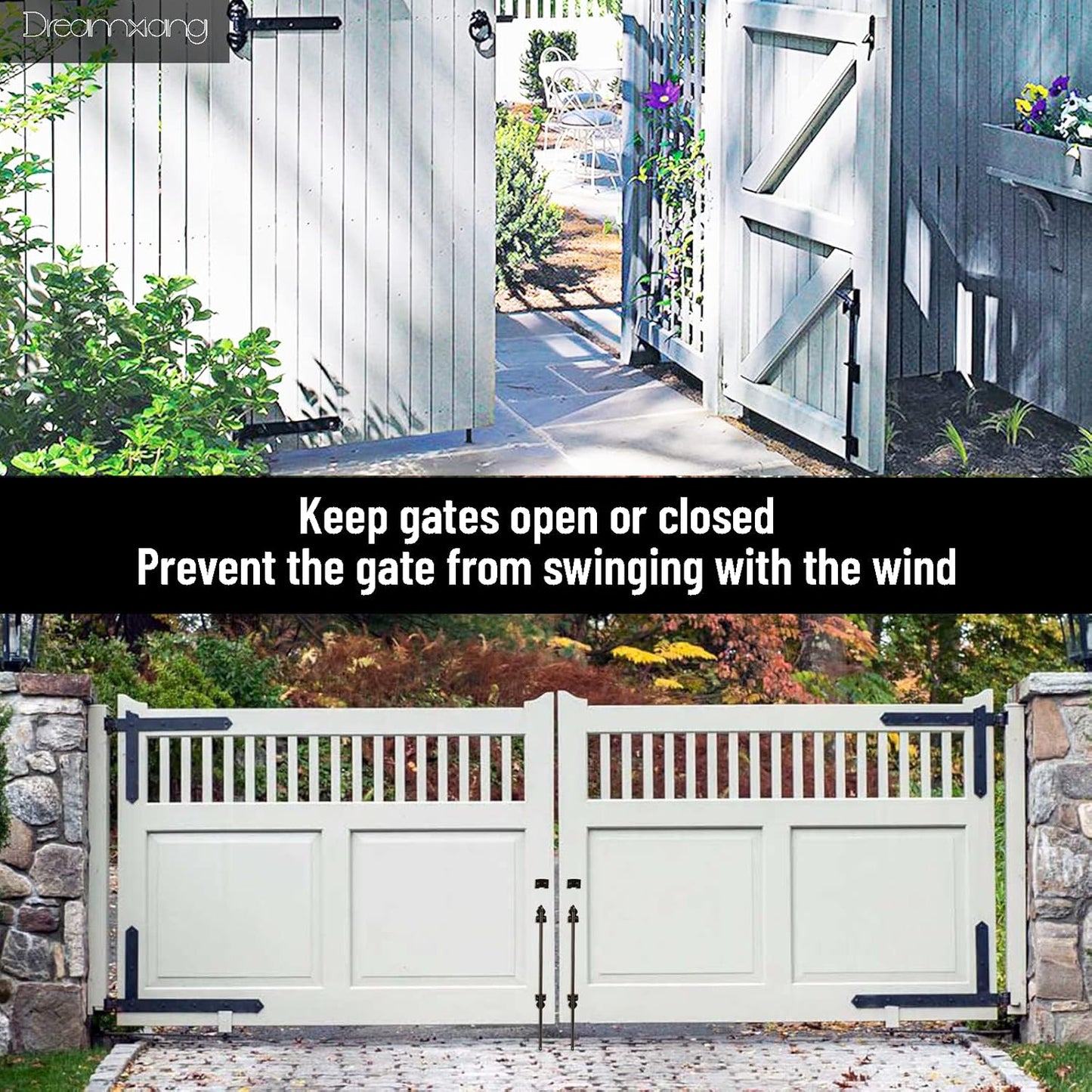 24" Heavy Duty Cane Bolt Gate Drop Rod Hardware Ground Latch for Wood PVC Vinyl Metal Fences Gates, Double Doors, Black Solid Steel -2 Pack