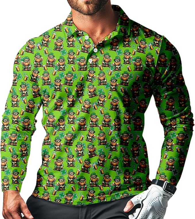 Men's Long Sleeve Golf Shirt Quick Dry 3 Button Work Fishing Outdoor Casual by SQPO