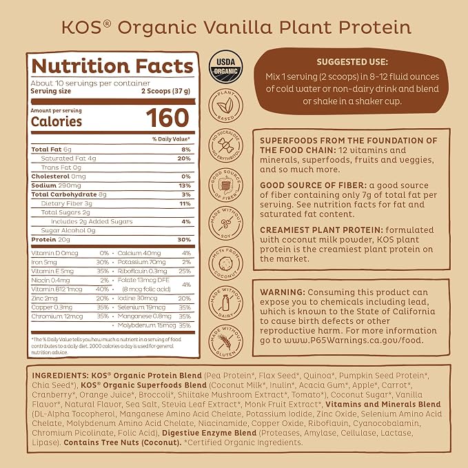 KOS Plant Based Protein Powder, Vanilla USDA Organic - Image 9
