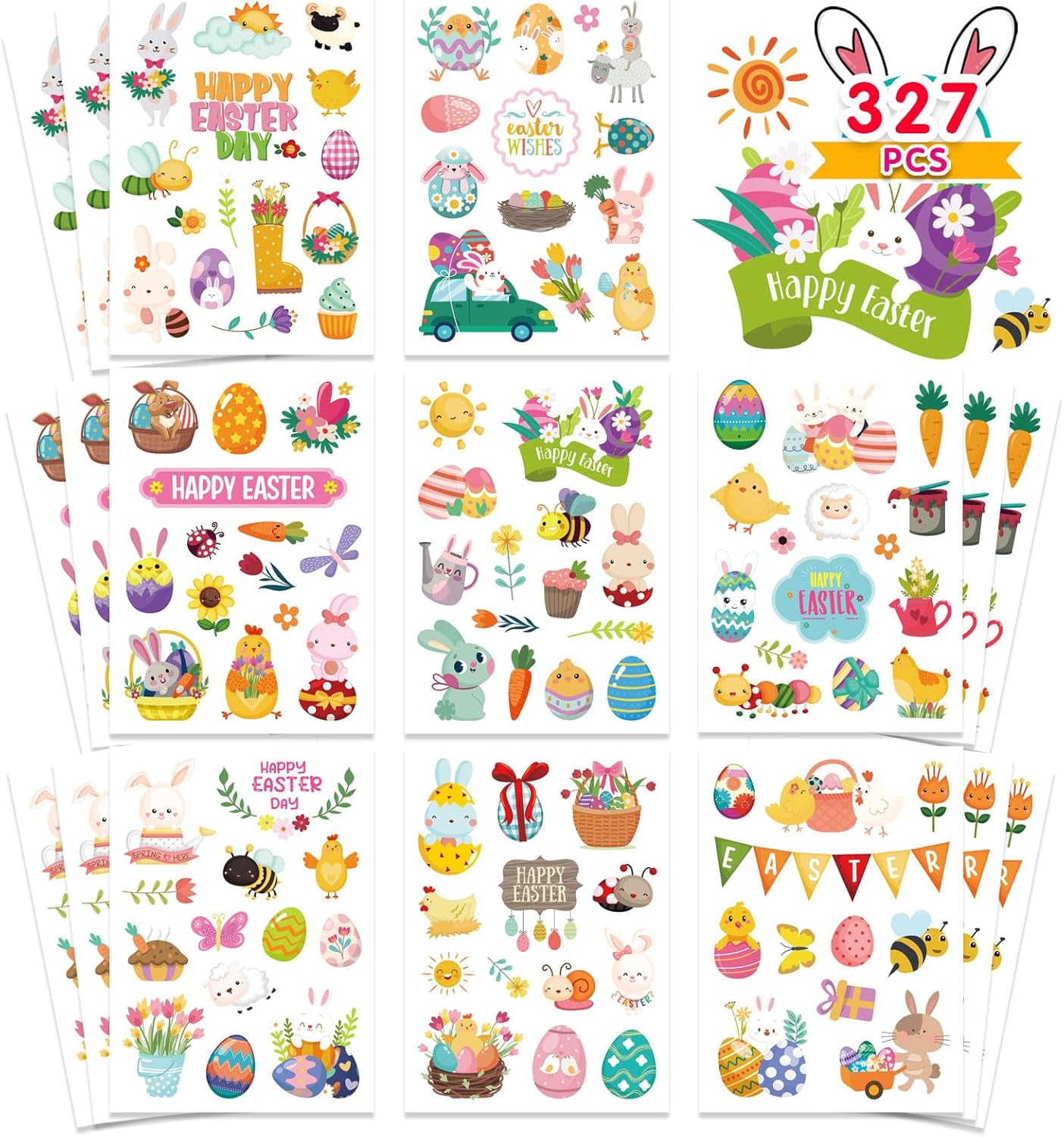 24 Sheets Easter Stickers, Spring Stickers for Kids, Easter Egg Bunny Stickers Decorating Party Favors, Treats for Kids, Easter Basket Stuffers