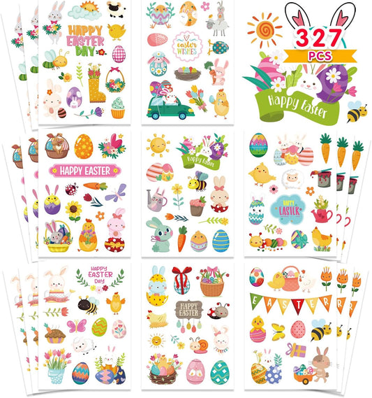 24 Sheets Easter Stickers, Spring Stickers for Kids, Easter Egg Bunny Stickers Decorating Party Favors, Treats for Kids, Easter Basket Stuffers