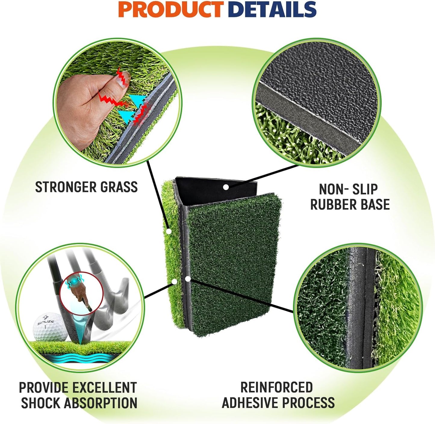 JAYA Golf Hitting Mat with Heavy Rubber Base, Foldable Golf Practice Mat for Indoor and Outdoor Training, Fairway & Rough Turf for Swing and Chipping