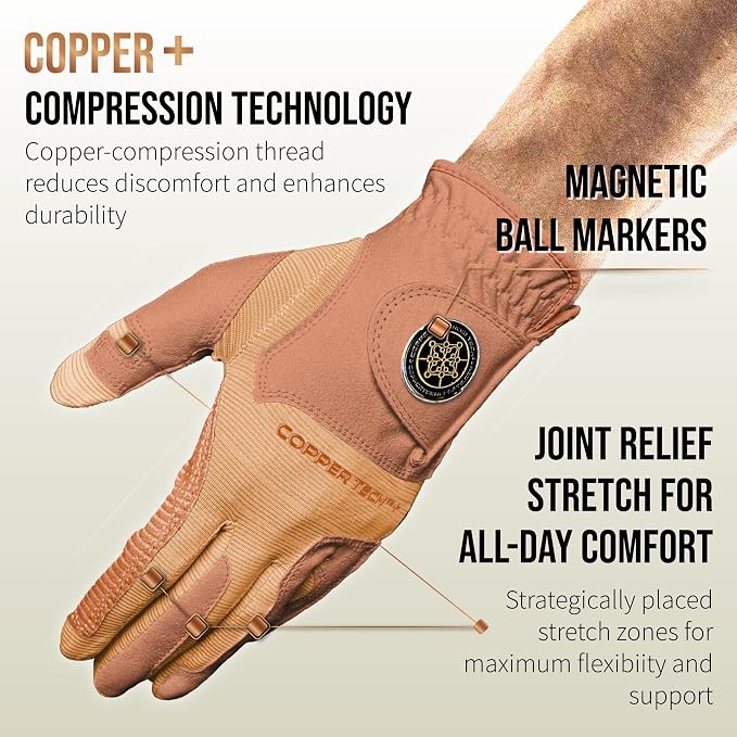 Copper Tech Golf Gloves Men Right Handed Golfer or Left Handed Golfer | Copper - Image 2