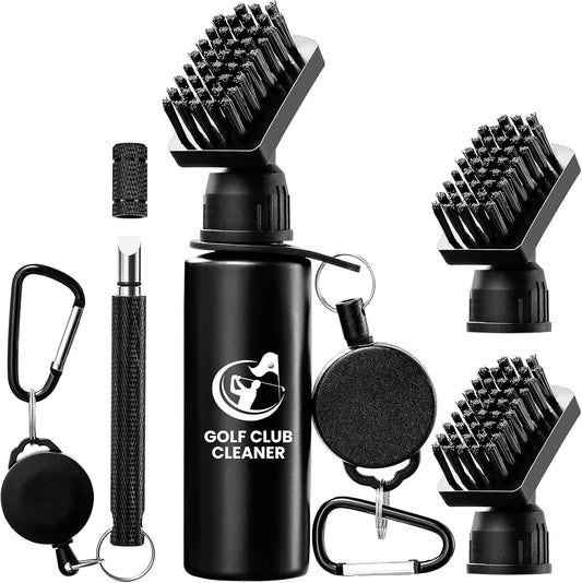Golf Club Brush Cleaner with Golf Groove Sharpener Tool, 3 Replacement Brush Heads, 2 Retractable Clip，Golf Bag Golf Accessories for Men, Golf Gifts, Golf Ball Cleaner, Golf Cleaning Kit, Golf Stuff