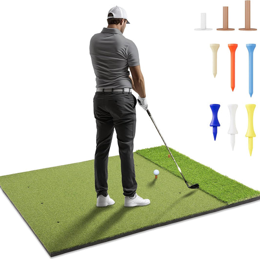 6x4ft Extra Large Tri-Turf & 5x4ft Ultra Thick 20mm Base Premium Golf Mat | Golf Mats Practice Outdoor, Indoor, or with Simulator/Net | Durable Turf Golf Hitting Mat with Tees