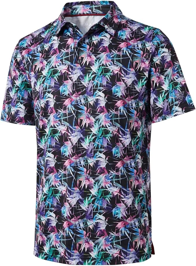 Golf Shirts for Men Dry Fit Short Sleeve Print Performance Moisture Wicking by MAELREG