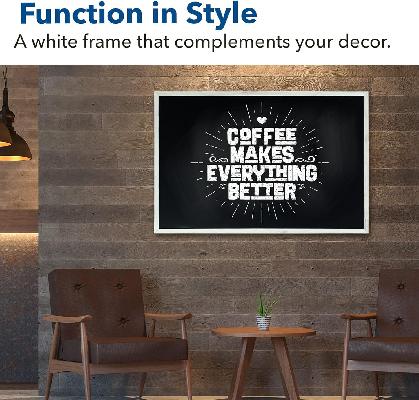 24 x 36 Magnetic Chalkboard Blackboard - Large Hanging Framed Wall Chalk Board w/Wooden Frame - Rustic 2x3 Wall Black Board to Use at Home and Office - Includes Magnets (Whitewashed)