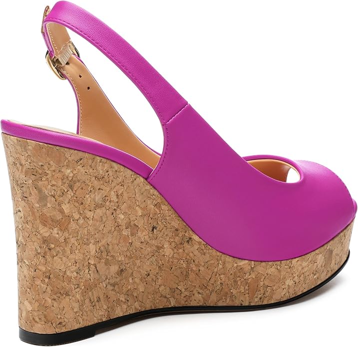 Womens Peep Toe Wedge Heels Matte Fashion Cork Slingback Pumps Platform Wedge - Image 5