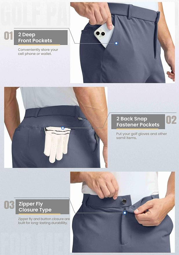 Soothfeel Men's Fleece Lined Pants 30"/32"/34" Golf Work Dress Pants Casual - Image 4