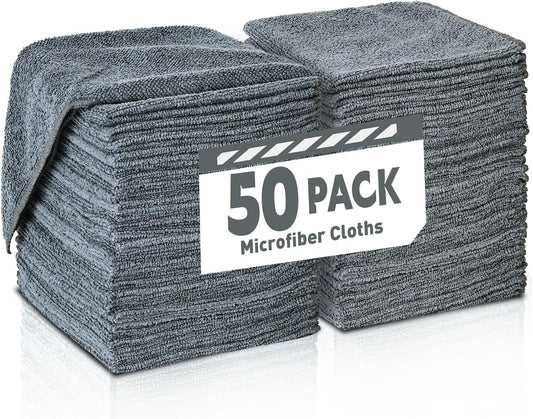 Gray Microfiber Cleaning Cloths Bulk Pack-50 Pack, Microfiber Towels Bulk, Towels for Cars, Cleaning Rags Gray (12x12 inches)